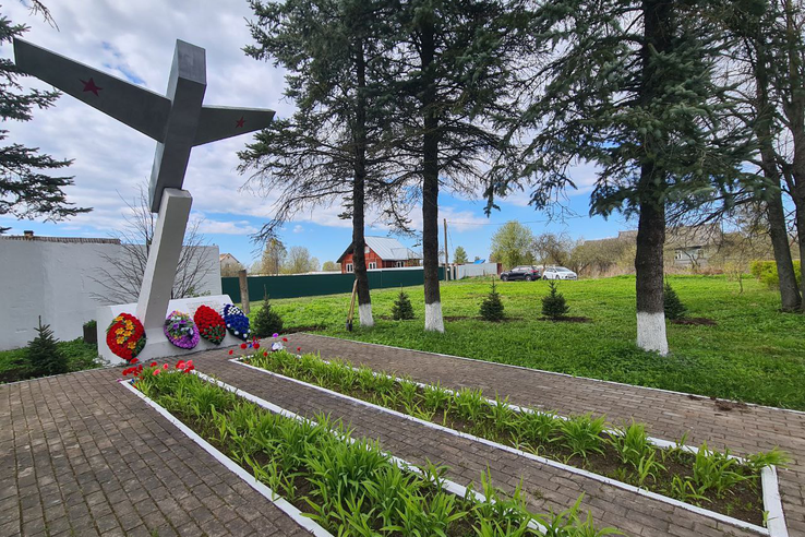 На территории памятника в д. Плеханово высажены саженцы голубой ели